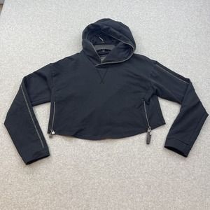 Gymshark Cropped Hoodie Womens Small Black Pull Over Sweatshirt Zipper Accents
